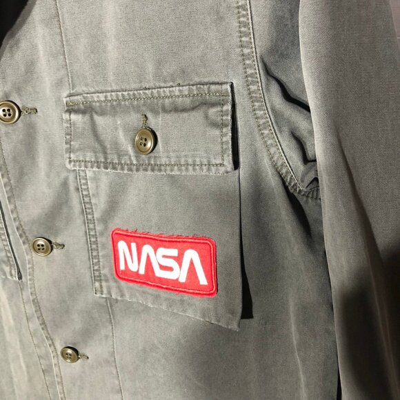 Lucky Brand Cotton Jacket NASA Patches Cargo Pockets Military Green Men’s sz M - Picture 8 of 16